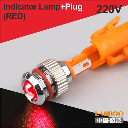 LANBOO 8 мм IP68 водонепроницаемый точечный светильник красный зеленый желтый Буле 12 В 24 в 110 В 250 В светодиодная металлическая контрольная лампа световой индикатор - Цвет: 8mm-Red(220V)Plug