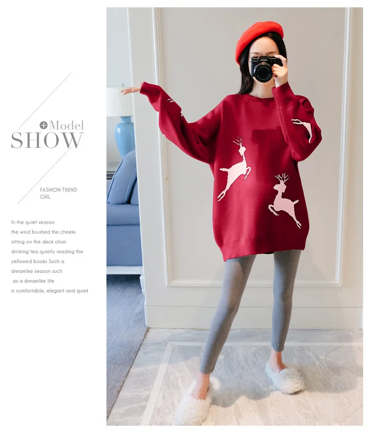 Christmas Maternity Sweater Long Sleeve Plus Size Pregnant Women Casual Knitted Maternity Soft Sweater M206