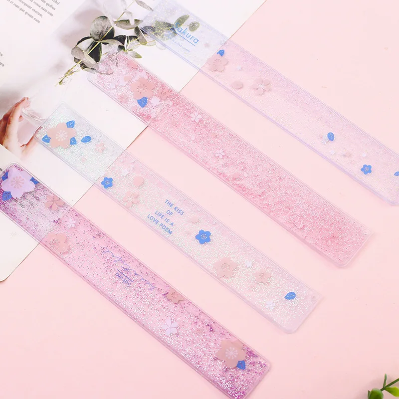 Kawaii зыбучий песок вишни линейка Сакура прозрачный блеск Масло Канцтовары