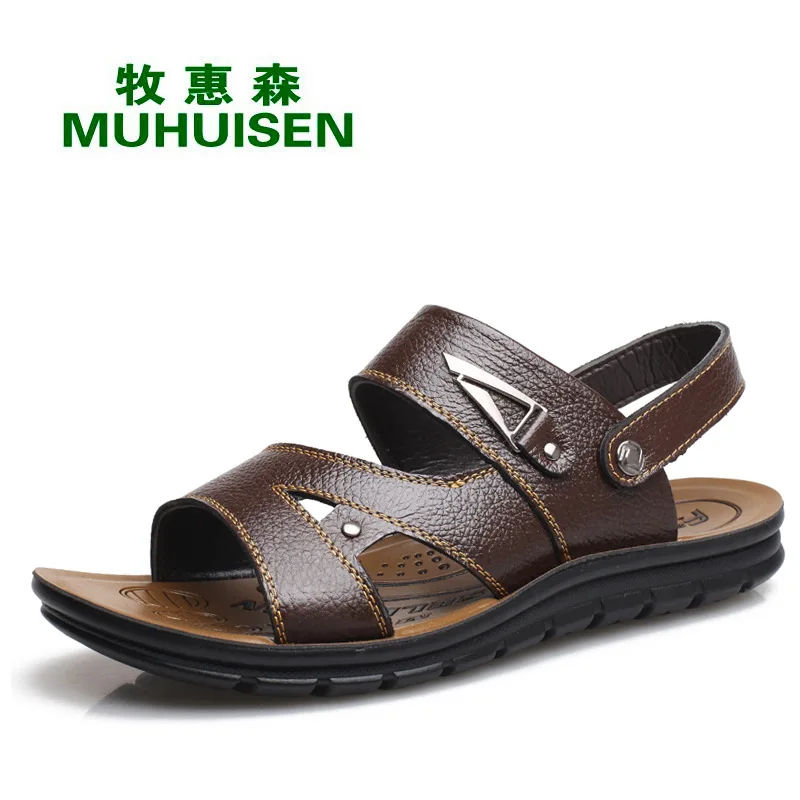 

2018 New Style MEN'S Sandals Genuine Leather Sandals Men's Casual Leather Sandals Slipper Dual Purpose Factory Price 2665