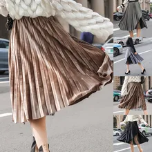 Женская Весенняя плиссированная юбка с высокой эластичной талией из золотого бархата и кружева faldas mujer moda юбка женская юбка