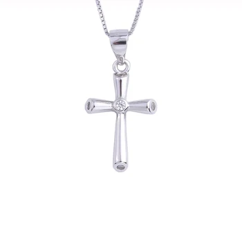 

925 Sterling Silver Round Zircon Tube Cross Female Pendants Big Cross Necklaces For Women Silver Chain Collar Jewelry