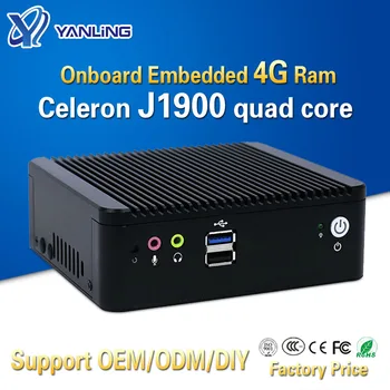 

Yanling Low price mini pc box Onboard embedded 4gb ram with Intel Celeron J1900 support 2.5''HDD 2 lan 4 COM port thin computer