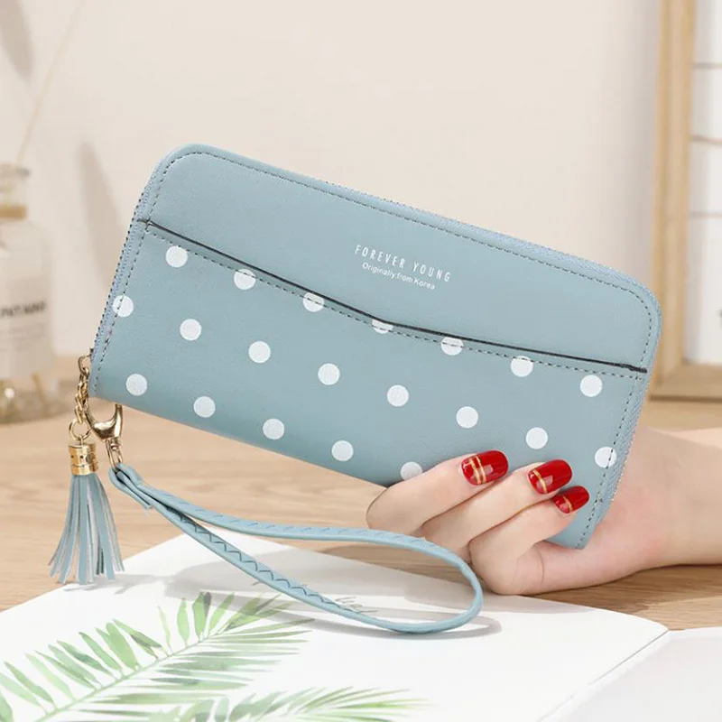 

2019 New Women's Wallet Female Long Section High Quality Zipper Student Dot Wallet Large Capacity Clutch Bag Soft Wallet