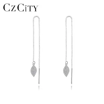 

CZCITY 925 Sterling Silver Tassel Leaf-Shaped Drop Earrings for Women Wedding Anniversary AAA CZ Fine Jewelry Brincos SE20052107