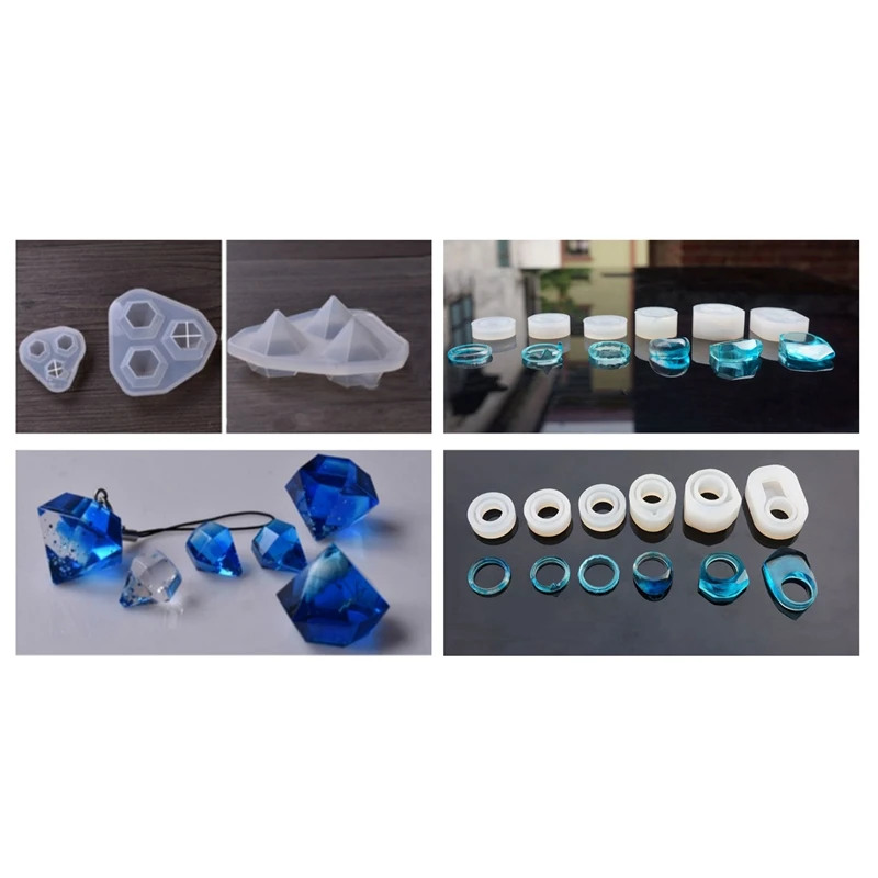

8 Pcs for Resin Jewelry Making Craft Silicone Molds: 6 Pcs Assorted DIY Silicone Ring Mold & 2 Pcs DIY Mold (Large + Small)