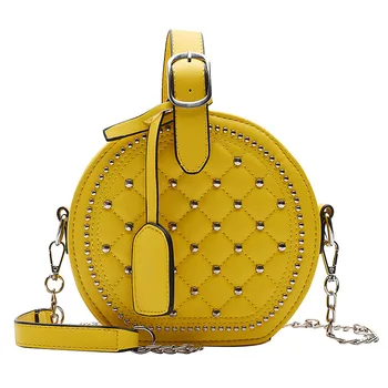 

Bag For 2019 Fashion Women Handbags Rivet Small Round Women's Messenger Crossbody Bags Plaid Leather Shoulder Bag Female LSH692
