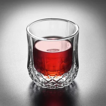 

2 Pcs/lot 250ml top quality double layer whiskey shot glass party pub wine glass drinking cups GLA-14