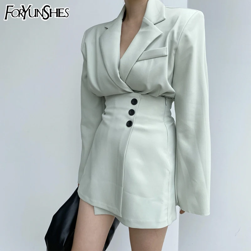 FORYUNSHES 2 Piece Set Women 2020 Autumn Korean Style Elegant OL Casual Notched Collar Blazer + High Waist Buttom Mini Skirt