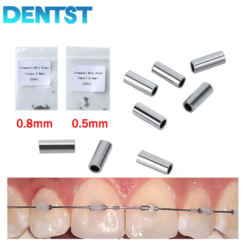Dental 50pcs Orthodontic Crimpable Mini Stops on Archwire Brackets Ortodoncia Wires Falsos 25pcs 0.5mm & 25pcs 0.8mm