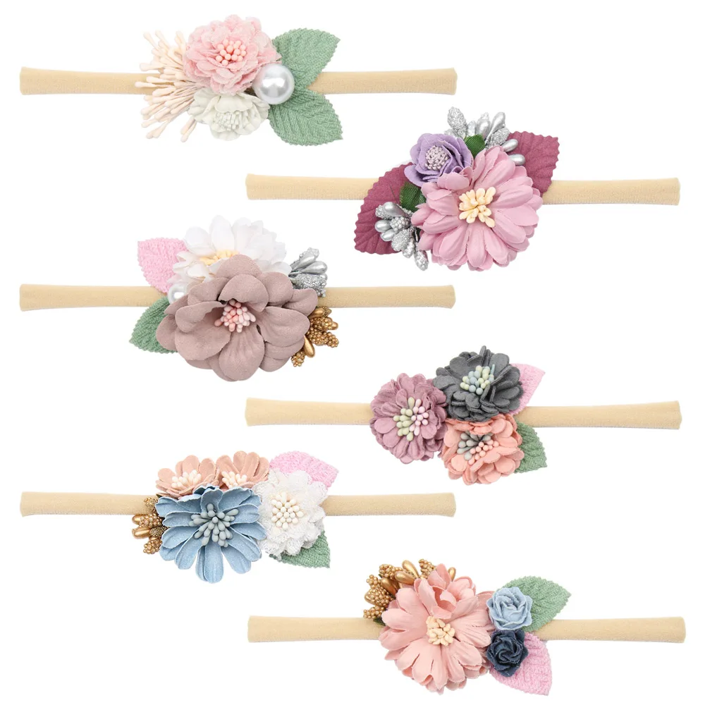 IBOWS Hair Accessories Lovely Baby Headband Fake Flower Nylon Hair Bands For Kids Artificial Floral Elastic Head Bands Headwear