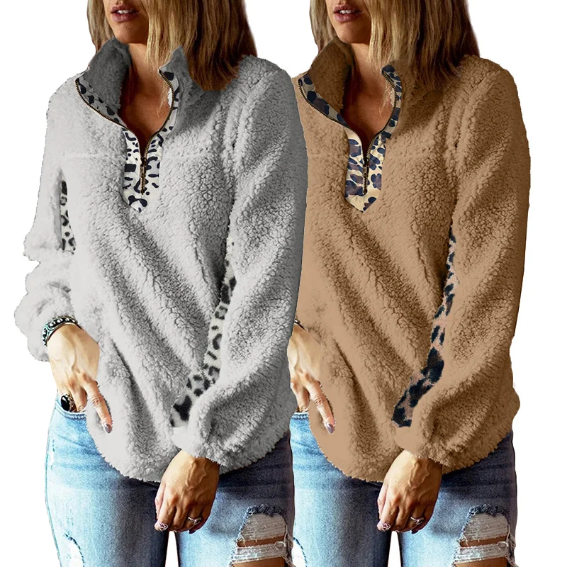

Quality Women Clothes Collar Leopard Long Sleeve Oversized Women Sweatshirt
