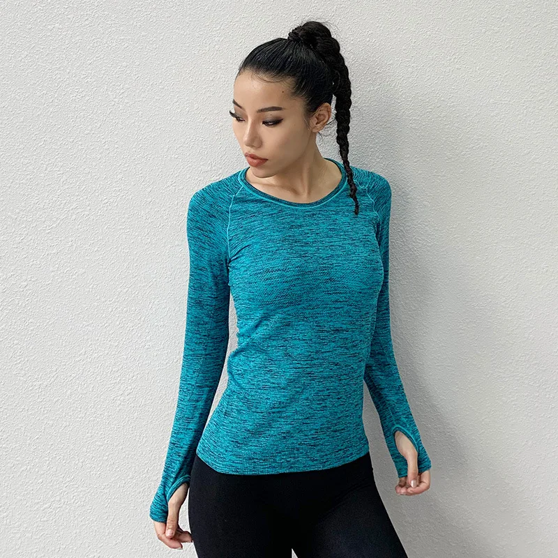 Женская спортивная футболка с длинными рукавами женские майки для бега - Цвет: Синий
