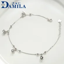 

Box chain cubic zirconia Square hollow anklet foot chain silver 925 Fashion S925 sterling silver Anklets for women