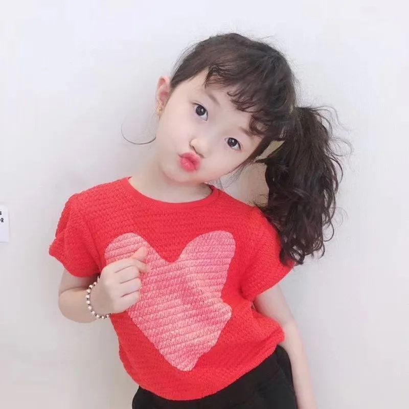 

baby Girls clothes girl Pullover Love Pattern Knitted Sweater Short Sleeve Cute Round Neck Sweater