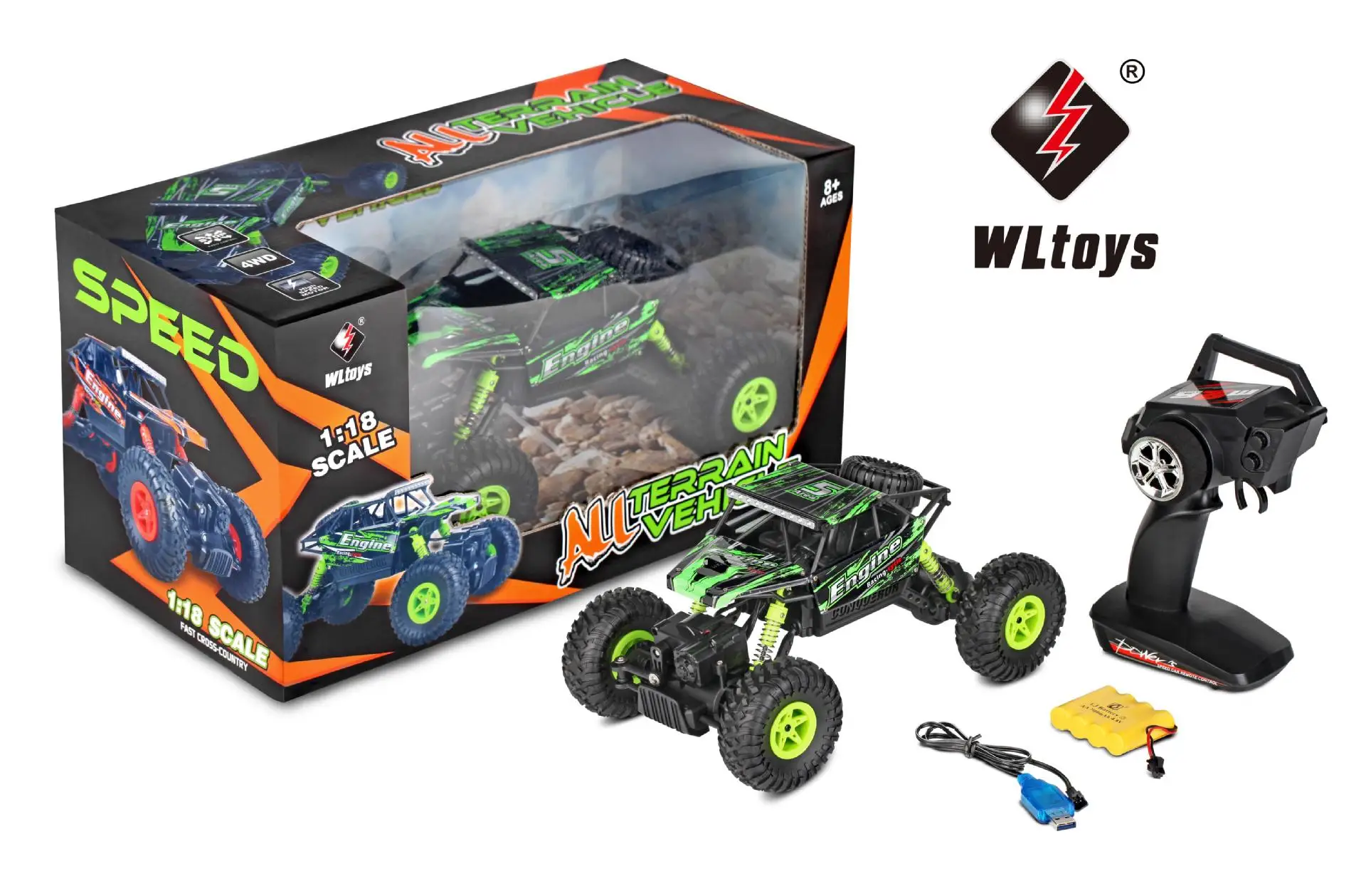 

Weili 18428-b 1: 18 Four-Wheel Drive Fully Ratio Remote Control Off-road Climbing Car 2.4G Rechargeable Remote Control