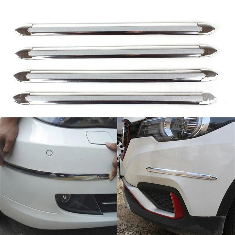 4pcs Car Bumper Anti Collision Protector Strip Bar Universal Auto SUV Front Rear Bumper Corner Anti-Scratch Guard Chrome Sticker