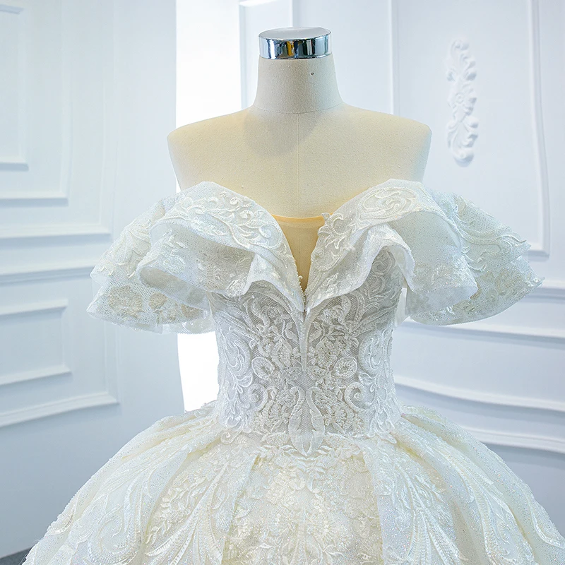 J67162 JANCEMBER White Elegant Wedding Dresses 2021 Sweetheart Off The Shoulder Ruffle Applique Ball Gowns 5