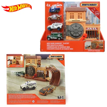 

Original Hot Wheels Guard Bank Protection Match Scene Box Suit Toy Small Sports Car Adventure Rail Model Jeep Toys for Boys Gift