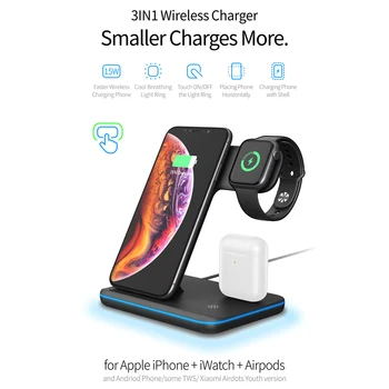 

3 in 1 Qi Wireless Charger Dock for Apple Watch 5 4 3 2 15W Fast Charging Station for iPhone 11 X XS XR 8 Plus Smartphones