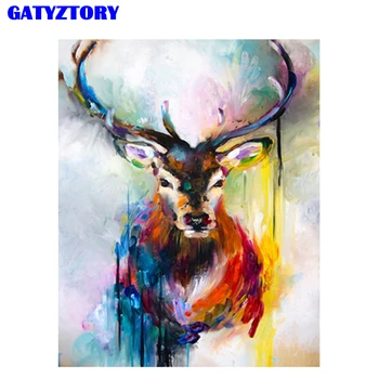 

GATYZTORY Coloring Deer Frame DIY Paints By Numbers Home Decoration Oil Painting By Numbers Full Set For Adults