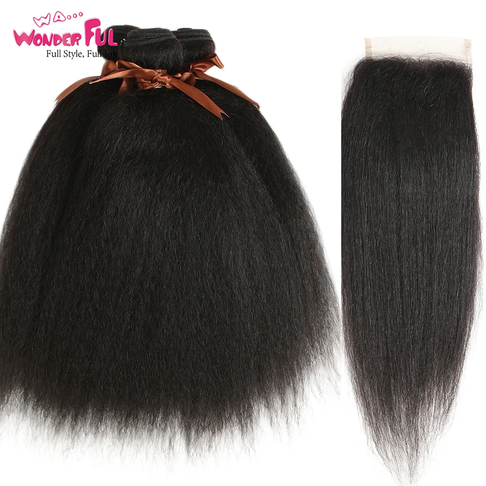 Ва. чудесные прямые волосы Яки 1"-28" М перуанские волосы remy натуральный цвет 3 пряди с закрытием человеческие волосы с пряди