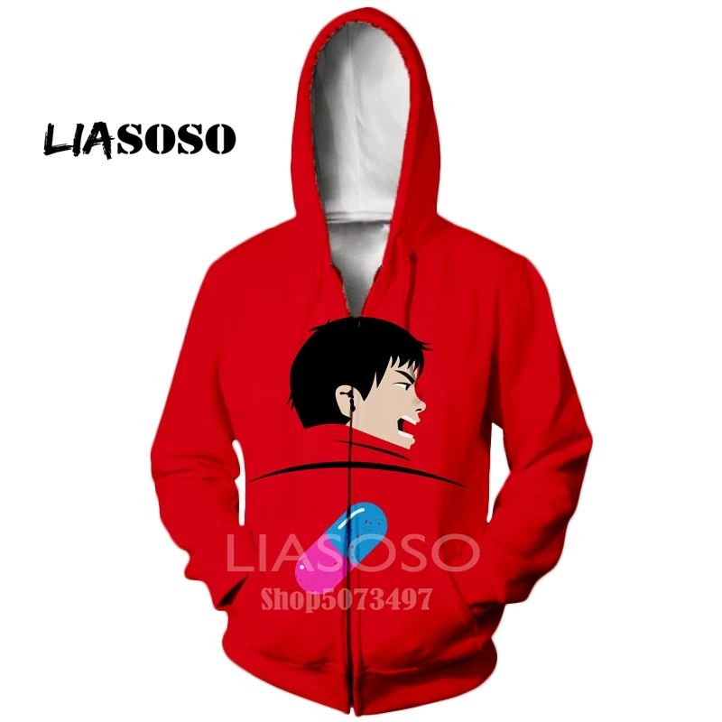 Армейский зеленый LIASOSO Осень Зима Новинка для мужчин женщин 3D принт мультфильм аниме худи Akira мода уличная Топ Толстовка Harajuku пуловер - Цвет: Армейский зеленый