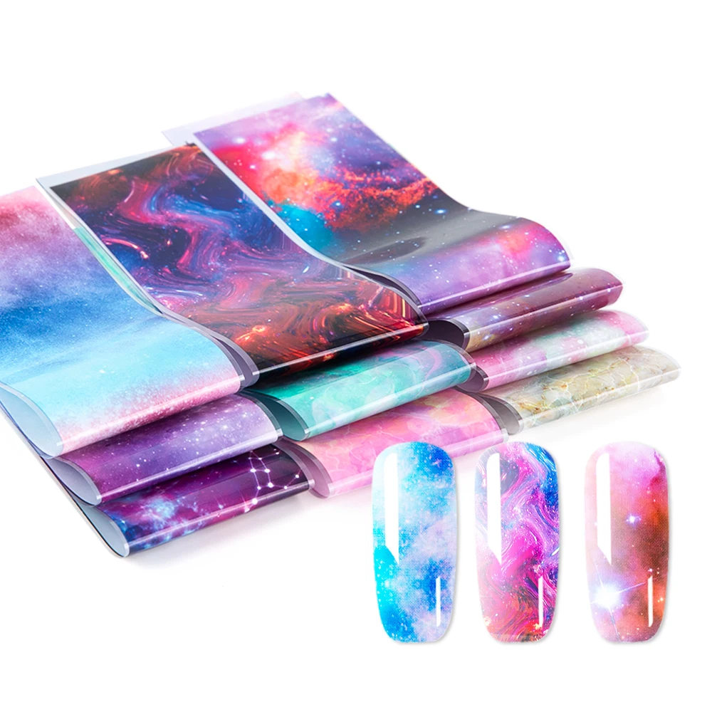 10 шт смешанные цветы наклейки для дизайна ногтей s голографическая звездное небо клейкая оберточная бумага переводная наклейка DIY стикер для ногтей