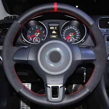 Черный Натуральная кожа Замша Чехол рулевого колеса автомобиля для Volkswagen Golf 6 Mk6 VW Polo Sagitar Bora Santana Jetta MK5