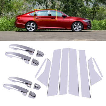 

8pcs/Set Chrome Side Door Handle W/Smart Keyhole + Pillar Post Cover Trim Set Moulding Fit for Honda Accord 2018 2019 2020