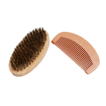 

2PCS/Set Beard Grooming Wood Comb Hairdressing Tool For Men Care Kit Durable Anti-static Boar Brush