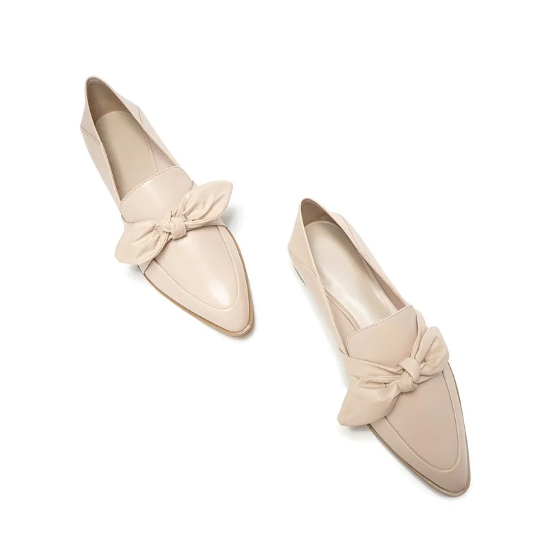 

2019 Spring and Autumn Women's New Pointed Flat Shoes Loafers A Pedal Bow Lazy Shoes Fashion Women's Shoes Leather Ballet Flats