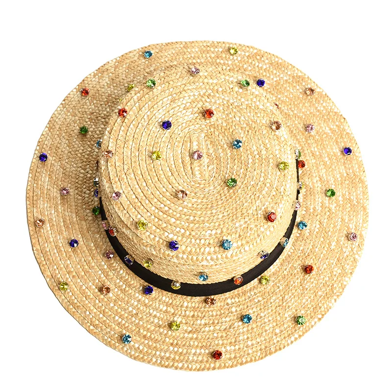 Natural wheat straw handmade diamond sewing decoration jazz straw hat outdoor travel beach hat beach hat women sun hat