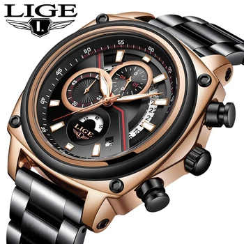 

LIGE Mens Watches Top Luxury Brand Business Stainless Steel Quartz Watch Mens Casual Waterproof Date Chronograph reloj hombre
