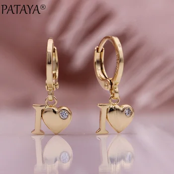 

PATAYA New Lovely Long Dangle Earrings 585 Rose Gold Cute Fine Fashion Jewelry Round White Natural Zircon Women Circle Earrings