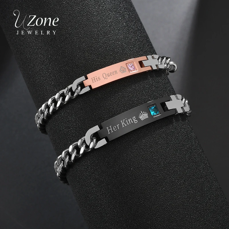 UZone романтическая пара браслетов из нержавеющей стали, циркония, Королевская корона, очаровательные браслеты для влюбленных, подарок на день Святого Валентина
