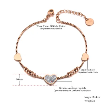 

VA-104 Trendy Clay Crystal Love Heart Charm Bracelets For Women Stainless Steel CZ Link Chain Bracelet For Christmas Gift
