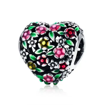 

Qikaola Summer Collection 100% 925 Sterling Silver Valley Of Flowers Heart Charm Beads fit Women Bracelet DIY Jewelry C646