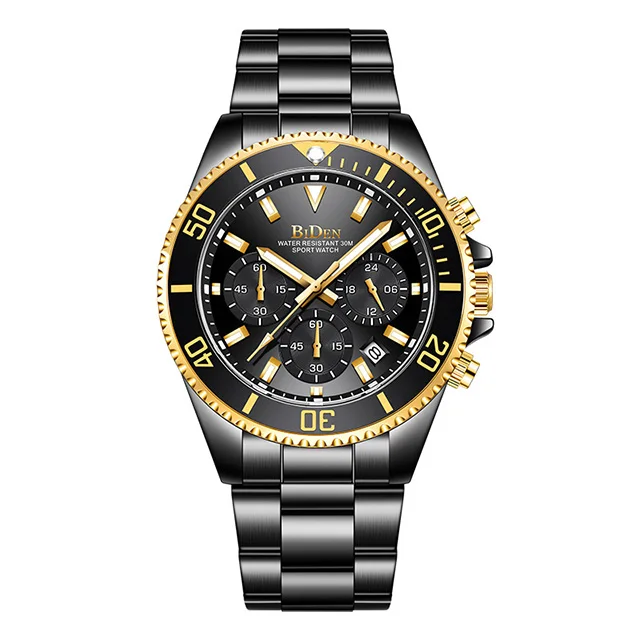 Роскошные Rolexable мужские s часы Спортивные Хронограф водонепроницаемые аналоговые 24 часа дата Кварцевые часы мужские полностью Стальные наручные часы - Цвет: Золотой