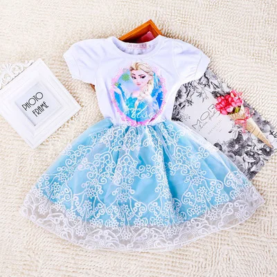 Г. Платья для девочек; летняя детская одежда; платье принцессы Анны и Эльзы; карнавальный костюм Снежной Королевы; Новогодняя праздничная одежда для детей - Цвет: C07-Blue-