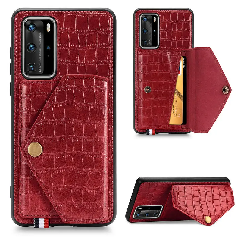 

Case For HuaWei P40 Crocodile Pattern Leather Wallet Card slot Case Cover For HuaWei P40 P40 Pro Magnetic Car Bracket Back Cover
