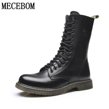 Мужские мотоциклетные ботинки мужские ботинки из высококачественной коровьей кожи, большие размеры 38-48 модная плюшевая Теплая мужская обувь, увеличивающая рост