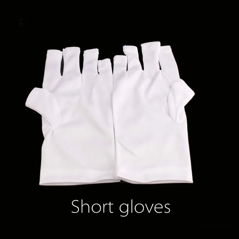 УФ-Защита от ультрафиолетовых лучей, защитные перчатки, защита от солнца, черный полуоткрытый светильник для пальцев, терапевтические перчатки, Короткие Длинные Стильные инструменты для ногтей - Цвет: White short