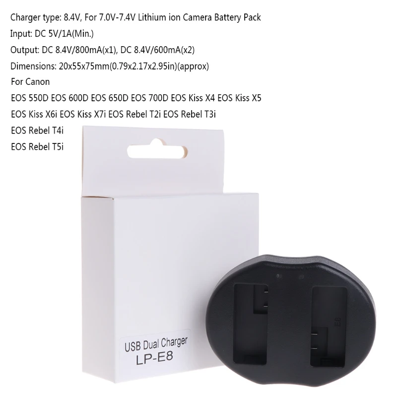 LP-E8 двойной Батарея Зарядное устройство для Canon Rebel T2 T3i T2i поцелуй X5 X4 EOS 550D 600D