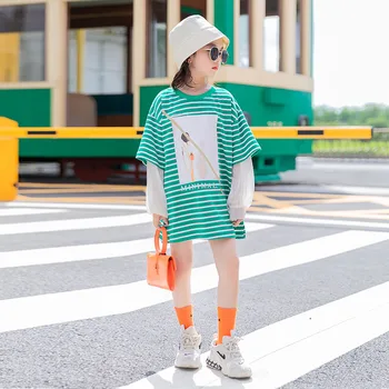 

girl sweater autumn 2020 long sleeve Fake 2 piece set cotton soft loose children fall clothes fashion cartoon print kids hoodies