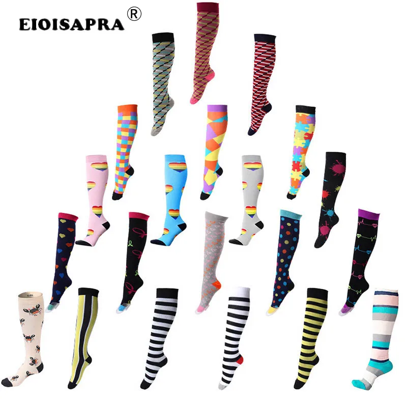 

Running Men Women Socks Sports Compression Happy Colorful Harajuku Cute Animal Love Stripe Dot Sock Pressure Stockings High