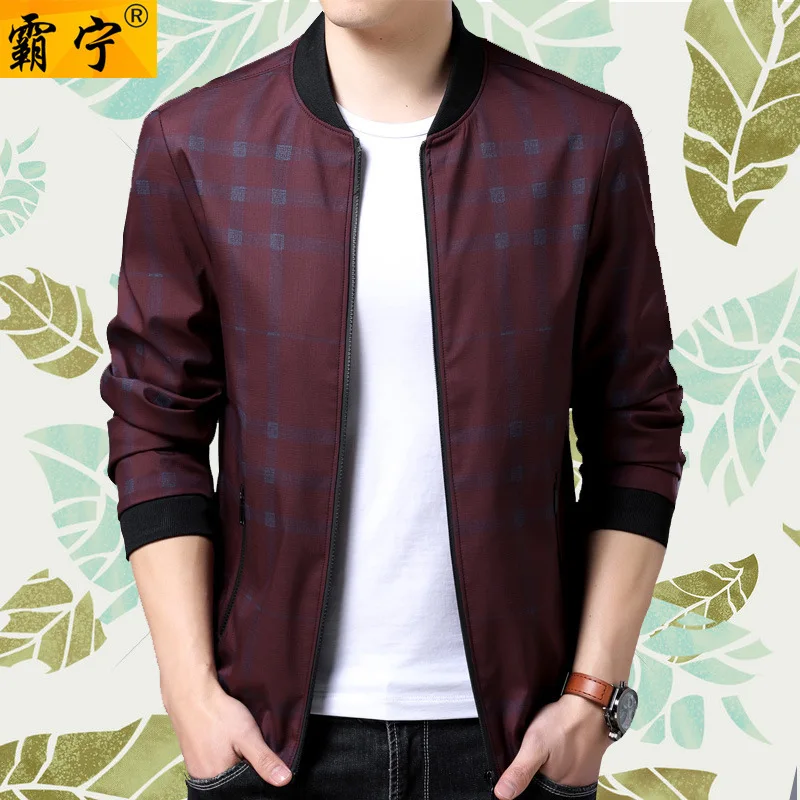 

Dad Baseball Collar Jacket Men's Middle-aged Plaid Coat 2019 Spring Daddy Clothes Middle-aged Tops