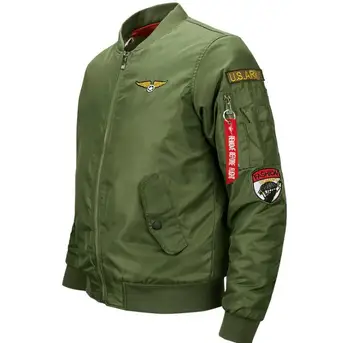 

New Autumn Winter Air Force One Bomber jacket Men Fashion Stand Collar Warm Mens Pilot Jackets Baseball Uniform Thick Parka Coat
