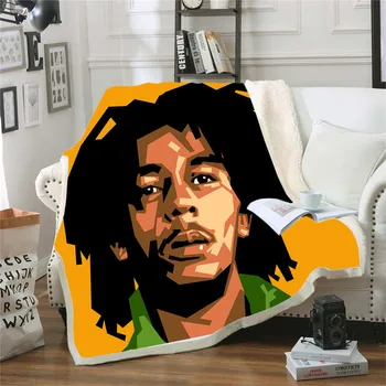 

Reggae Singer Bob Marley Weed Funny Character Blanket 3D Print Sherpa Blanket on Bed Home Textiles Dreamlike Style 07