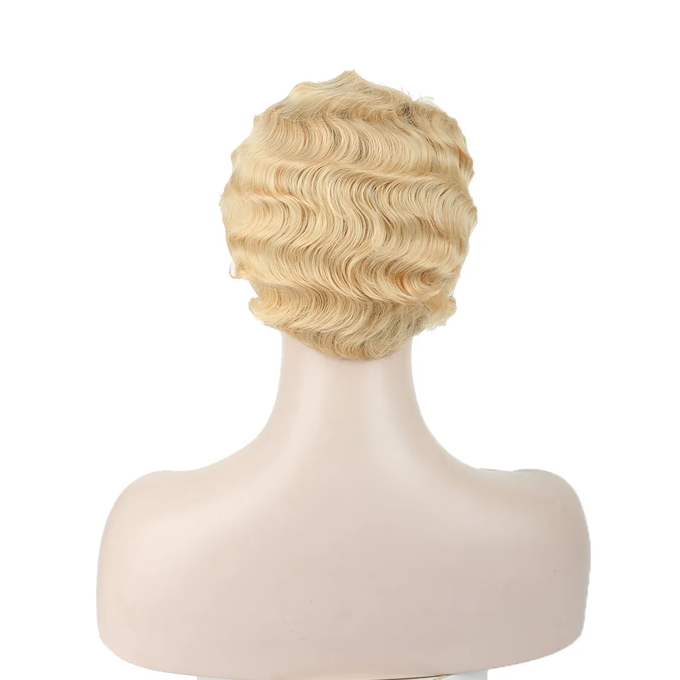 JINKAILI короткий Пикси блонд парик палец волна вьющиеся синтетические парики для черных женщин афроамериканские поддельные волосы термостойкие - Цвет: 2801-36A
